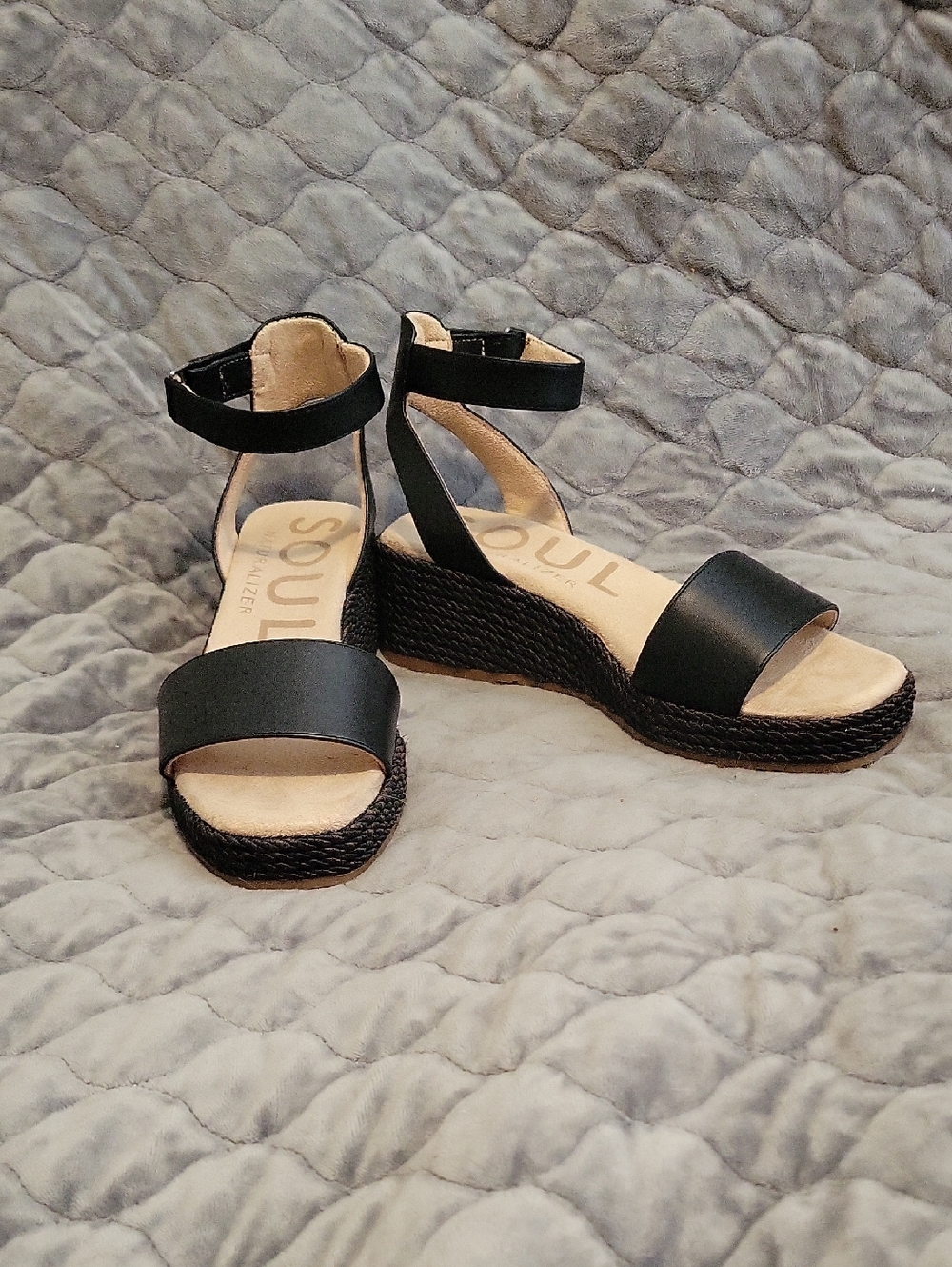 SOUL Gloria Naturalizer Black Ankle-Strap Wedge Sandals- Brand New